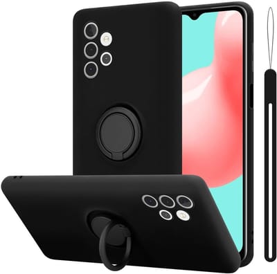 Cadorabo Hoesje geschikt voor Samsung Galaxy A32 5G in LIQUID ZWART - Beschermhoes van flexibel TPU silicone Case Cover met ring