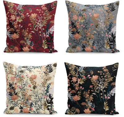 Velvet Kussenhoesjes - kussenhoes set van 4 - 45x45 - Bloemen - Aan beide zijdig bedrukt