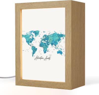 Tafellamp 15x20 cm - LED lamp - Wereldkaart - Blauw - Kleurrijk - Decoratieve tafellampen - Dimbaar - Tafellampje slaapkamer - Woonkamer binnen