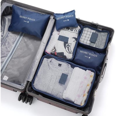 6 pièces Cube de Rangement de Bagage de Voyage Portable Grande Capacité, Valise, Sac de Rangement pour Vêtements, Sac Organisateur Pliable, Sac à Chaussures, Sac à Sous-vêtements bleu marine
