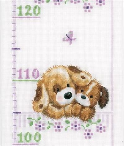 Telpakket kit Spelende hondjes met bloemen  - Vervaco - PN-0155039