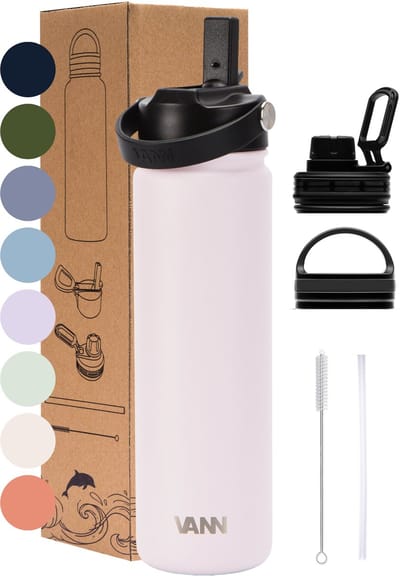 VANN® 3-Wandige RVS Drinkfles 650 ML met rietje voor volwassenen – Met 5 accessoires – Thermosfles – 24 uur koud/12 uur warm – Himalayan Salt – VANN Ultimate Bottle®