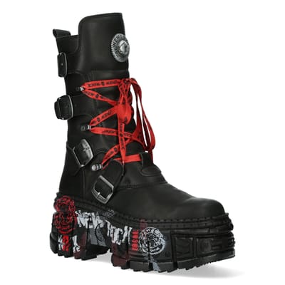 New Rock halfhoge punk lederen laarzen-WALL028B-C1