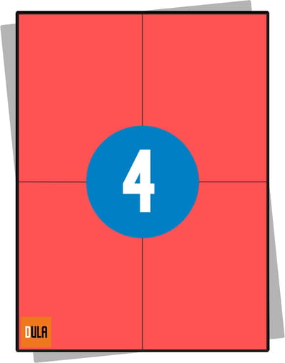 A4 Stickervellen Rood 105x148mm - 4 Stickers per vel rood - Verzend Etiketten - 100 vel - DULA