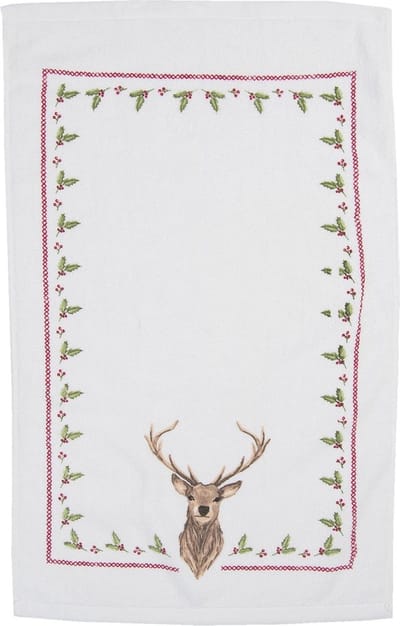 Clayre & Eef Gastendoekje 40x66 cm Beige Bruin Katoen Hert