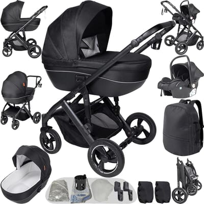 Kinderwagen 3-in-1 - Combi kinderwagen - Baby vervoeren - Twee schuifopties - 4 wielen - H2 Zwart