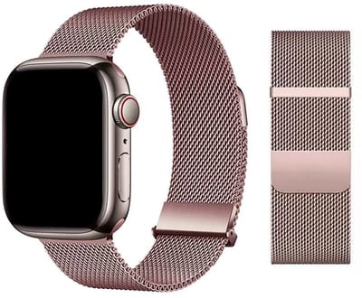 Stravo Milanees Bandje met Dubbele Magneetsluiting en Veiligheidsclip – Metalen Horlogebandje – Geschikt voor Apple Watch 42mm (Series 11/10), 41mm (Series 9/8/7), 40mm (Series 6/5/4, SE 3/2/1), 38mm (Series 3/2/1) – Roze