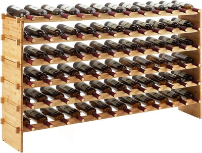 Stapelbaar wijnrek voor 72 flessen, 6 lagen massief houten opbergrek, vrijstaand op de vloer en het aanrecht, perfect voor keuken, bar en kast, anti-wiebelontwerp.