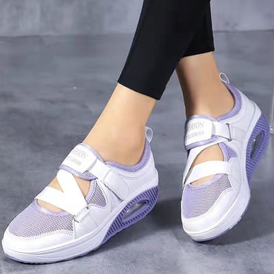 Lucyever Baskets à plateforme à coussin d'air pour femmes, maille respirante, semelle souple, chaussures vulcanisées pour femmes, compensées creuses, dames 43 37 violet