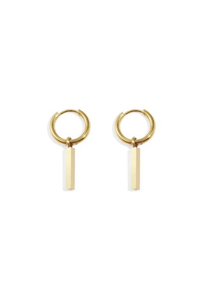 Rechthoekige oorbellen - Goud - Stainless steel - Ronde oorbel met rechthoekige hanger - Goudkleurig