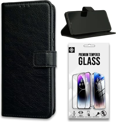 Casemania Hoesje Geschikt voor Apple iPhone 15 Zwart & Glazen Screenprotector - Portemonnee Book Case - Kaarthouder & Magneetlipje