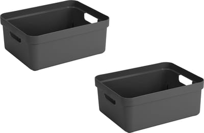 Sunware Opbergbox Sigma - 3x - kunststof - antraciet - 24 liter - Opbergbakken/opbergers - 45 x 35 x 18 cm