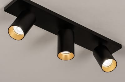 Lumidora Opbouwspot 74324 - DANI - 3 Lichts - GU10 - Zwart - Goud - Metaal - Badkamerlamp - IP21