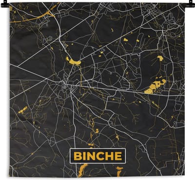 Wandkleed - Wanddoek - Plattegrond - Goud - Binche - Kaart - Stadskaart - 180x180 cm - Wandtapijt