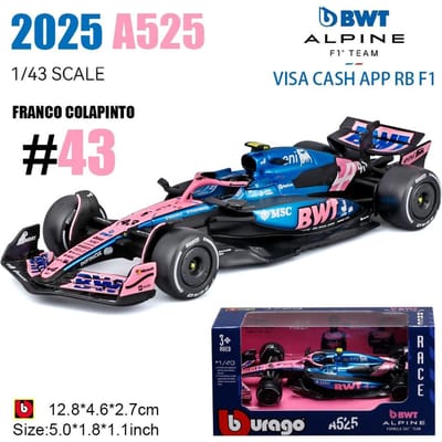 Bburago 1:43  F1 Bwt Alpine Équipe de Formule 1 #10 Pierre Gasly #43 Franco Colapinto Alliage Voiture Modèle en Métal Moulé Jouet Objet de Collection