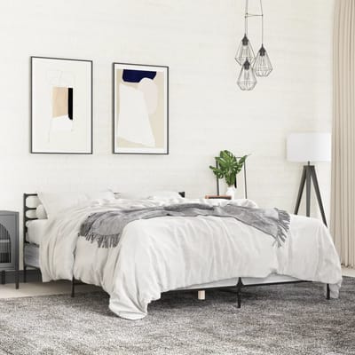 vidaXL - Bedframe - bewerkt - hout - metaal - grijs - sonoma - eiken - 135x190 - cm