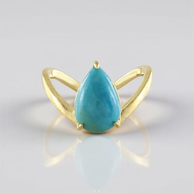 Cavill - Verstelbare Zilveren Ring 925 Verguld - 2,155 ct Tyrone Turkoois Peervorm Cabochon - Modern Turquoise Sieraad Dames