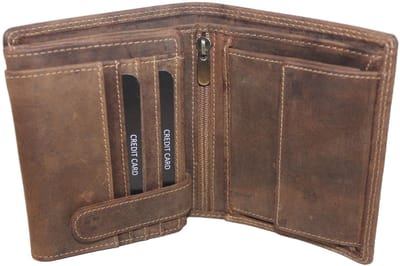 Oi Hunter bruine leren Billfold portemonnee hoog model / hoog model portemonnee met dubbel kleingeld vak / herenbeurs met 2 vakjes voor muntgeld / Anti skimming / bruin leer / 229H