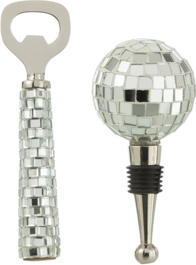 J-Line flesopener + flessenstopper Mozaïek - glas - zilver