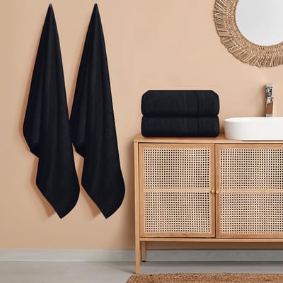 Omgoods - 4-Delige Badhanddoekenset van 100% Ringgesponnen Katoen - Zwart (27x54 inch)