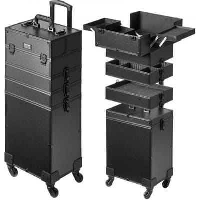 VEVOR cosmeticakoffer met warmte-isolerende laag, make-uptas van MDF-plaat + aluminium frame, robuust en slijtvast, make-upkoffer, make-uptas, cosmetische tas, make-up organizer 353 x 253 x 745 mm