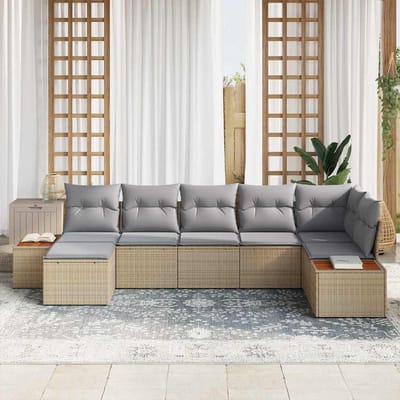 vidaXL - Tuinbank - Set - 8 - st - 7-Aantal - zitplaatsen - Beige - en - Lichtgrijs