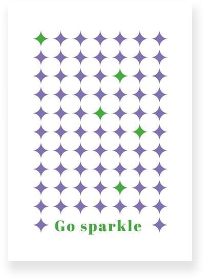 Poster 20x30 cm - Go Sparkle - Ruitpatroon - Paars - Groen - Grafisch - Retro - Muurdecoratie - Wanddecoratie