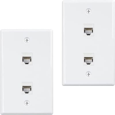 Ethernet Muurplaat - Netwerk Wandcontact - Thuisnetwerk Aanleggen - Gereedschapsloze Verbinding - 2 Poorts - Wit