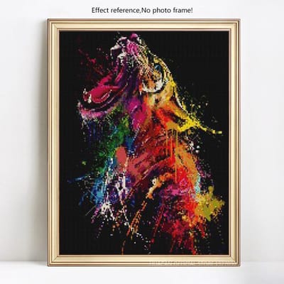 Broderie Diamant DIY Animal Tigre Rond Complet Image Strass Peinture Diamant Point de Croix 20X30CM black