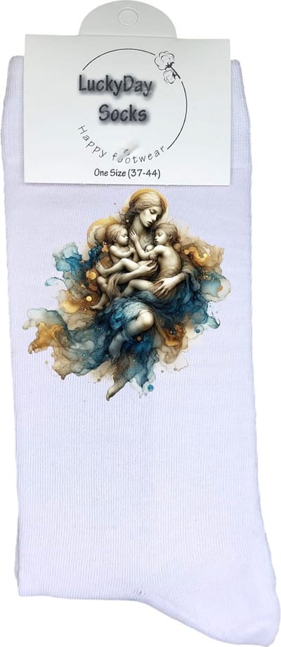 Moeder met kinderen - Opkikkertje - Grappige sokken - Valentijn cadeau - Verjaardag cadeau - Kerst cadeau - Grappige sokken - Leuke sokken - Vrolijke sokken - Kerst sokken - Kinderliefde - Aquarel - Vaderdag - Moederdag - Socks maken Happy - 37-44
