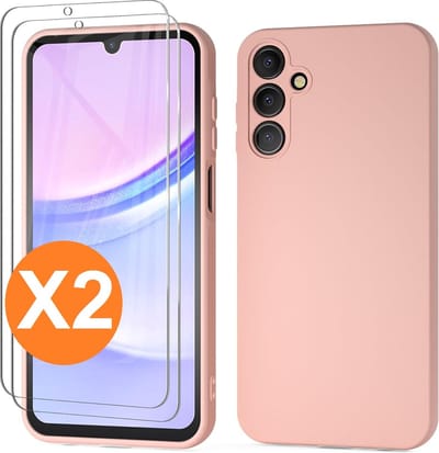 Hoesje geschikt voor Samsung Galaxy A15 Hoesje siliconen Pink Sand zacht siliconen hoesje TPU - met Samsung A15 Screenprotector - 2 stuks