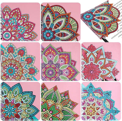 Set van 8 5D Diamant Schilderen Hoek Boekenleggers van Leer - Mandala Lotus DIY Lezen Cadeau voor Boekenliefhebbers