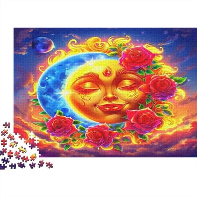 Prachtige maan bloemen papier puzzel 1000 stukjes volwassenen denksport maanmotief papieren puzzel wanddecoratie cadeau-idee 52 x 38 cm/1000 stuks