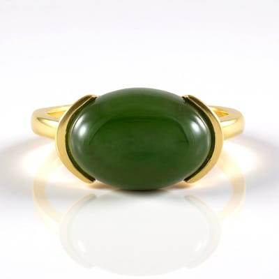Cavill - Zilveren ring met 5 8 ct Ovalen Canadese Jade - 925 Sterling Zilver Verguld - Elegante Groen Bezelzetting - Damesring maat 18 19 20