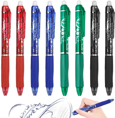 Dailygoods - Uitwisbare balpen, gelpen, intrekbare rollerball pen, 8 uitwisbare pennen, uitwisbare pen, 0,5 mm, gumpen, balpen voor schoolbenodigdheden, kantoorbenodigdheden, blauw, zwart, rood, groen
