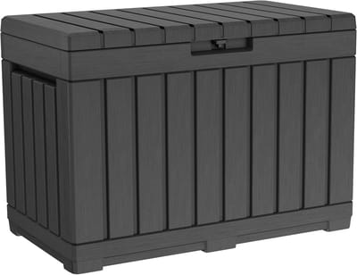 Tuin Opbergbox 190L – Waterdichte Kunststof Opbergkist met Deksel – Compacte Zitbank met Handgrepen – Voor Kussens, Speelgoed en Tuingereedschap – Antraciet