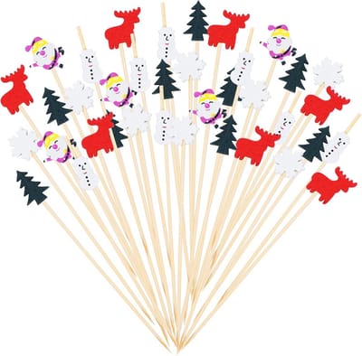 Kerst Cocktailspiesen - Fruitstokjes Party - Fingerfood Decoreren - 100 Handgemaakte Stuks - 12 cm - Multicolor