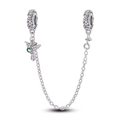Fler® | Bedel | Past op populaire bedelarmbanden (standaard - 3mm) | Veiligheidsketting met Kolibrie | Hangbedel Charm | 925 sterling zilver | Valentijnsdag Cadeau | Sinterklaas kado | Kerstcadeau | Verjaardagsgeschenk | Vriendschap
