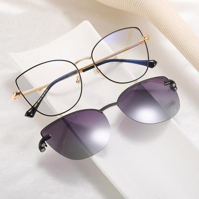Clip-on Magnet Zonnebril Stijlvolle Blauwlicht Blokkerende Lichte Bril Dames Premium Metalen Ovaal Montuur 2-in-1 Bril as picture