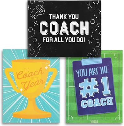 By shayne - Jumbo A4 Thank You Coach kaarten - Voetbal coach geschenken - 3 ontwerpen - Inclusief enveloppen - Wenskaarten voor coaches
