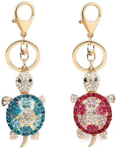 Allecto - Schildpadsleutelhanger - Glitter met Strass-steentjes - Klein en Licht - Sleuteldecoratie - Portemonnee en Mobiele Telefoon - Dames