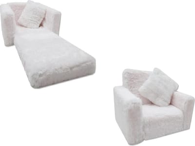 Kinder Slaapbank en logeerbed in één - 100cm x 36cm x 25cm - wit pluche