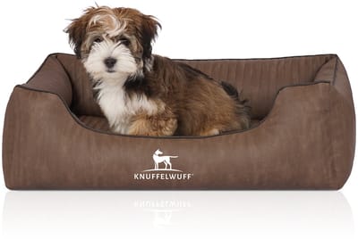 Knuffelwuff orthopedisch hondenbed Tampa van met laser gestikt kunstleer M-L 85 x 63 cm bruin