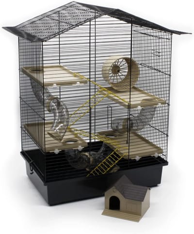 Knaagdierenkooi - Hamsterverblijf - Veel speelplezier - Inclusief accessoires - 67x49x32cm - Zwart beige