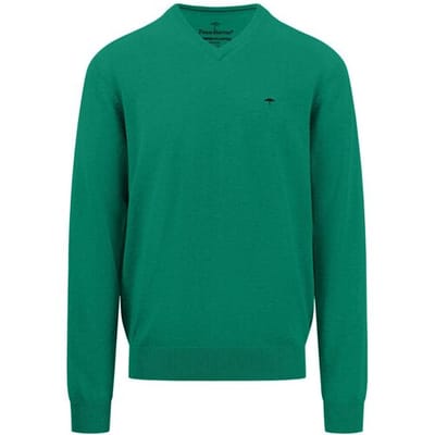 Fynch-Hatton Trui Uni Color V-Neck Superfine Cotton Grasgroen / male