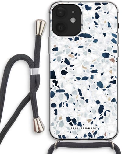 Case Company® - Hoesje met koord geschikt voor iPhone 12 mini hoesje met Koord - Terrazzo N°1 - Telefoonhoesje met Zwart Koord - Bescherming aan alle Kanten en Over de Schermrand