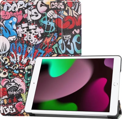 Hoes - Geschikt voor Apple iPad 9 (2021) - 10.2 inch - 9e Generatie - Dun & Stevig - Trifold Bookcase - Hard Cover - Hardcover Book Case - Tablet Hoesje - Graffity