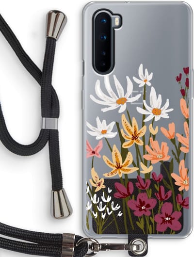 Case Company® - Hoesje met koord geschikt voor OnePlus Nord hoesje met Koord - Painted wildflowers - Telefoonhoesje met Zwart Koord - Bescherming aan alle Kanten en Over de Schermrand