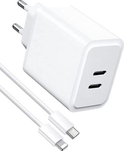 USB C Adapter 2 Poorten met USB C Laadkabel 1 Meter - Snellader - Geschikt voor iPad, iPhone - Voor 14, 13, 12, 11, X, Air 3, 10.2, 9.7 Pro Max Plus Mini