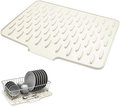 Dish Draining Mat, Silicone Draining Mat, Apule, Sink Drip Tray, Non-Slip Water Conduction (White) - ShopVlot